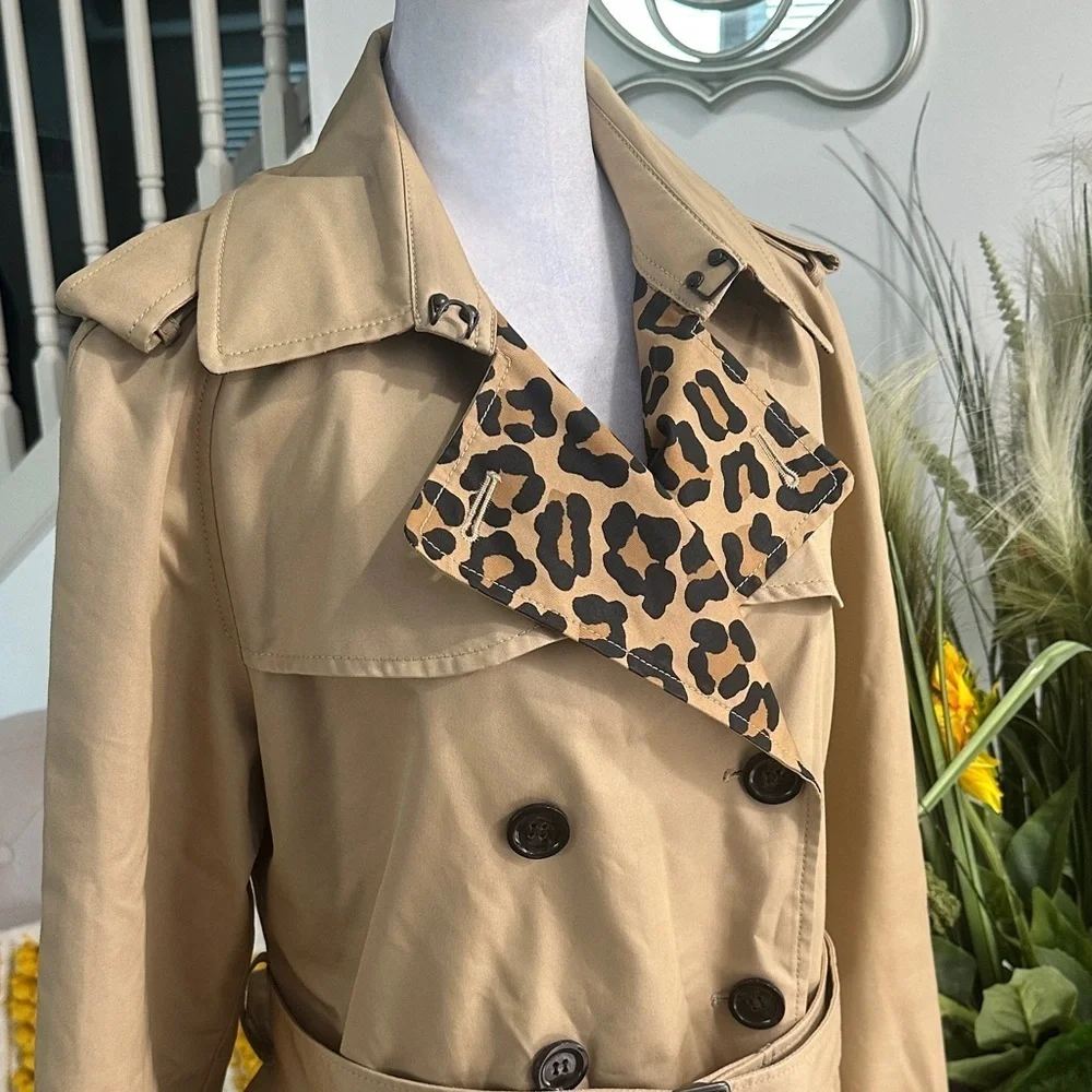 Coach Beige Trench Coat with Leopard Detail